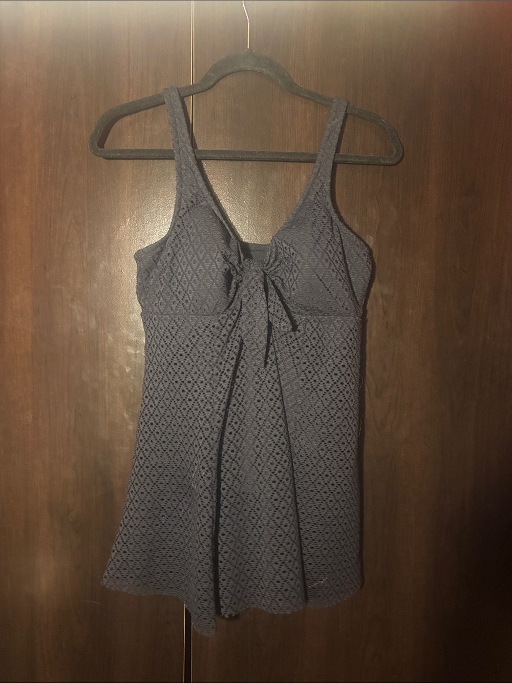 Macy's Black Lace One-Piece Swimsuit with Front Tie
